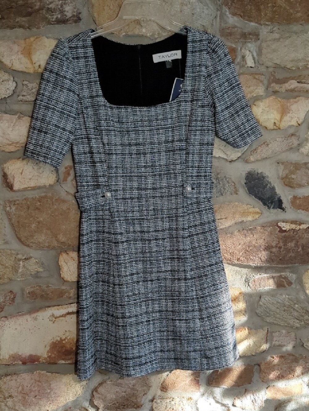 Taylor Blue and White Tweed Mini Dress - Picture 2 of 10